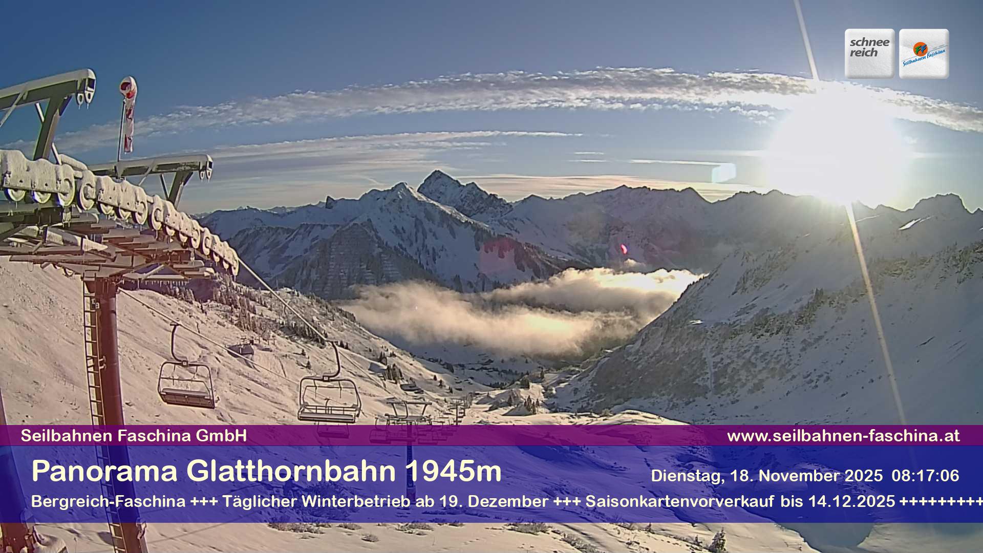 Webcam Panorama Glatthornbahn Webcam Faschinajoch Blickrichtung Glatthornbahn